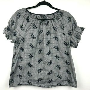 Ann Taylor Loft Size M Gray Floral Short Sleeve